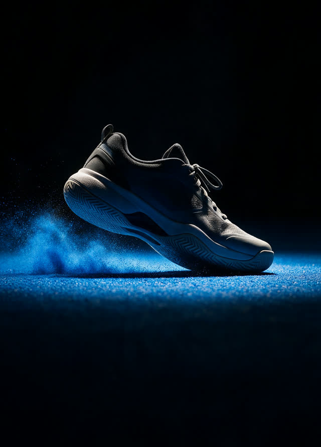 Schuh bremst auf blauem Court
